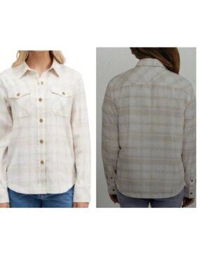 Frank & Oak Organic Cotton Tan Plaid Flannel Shirt Size L, NWT, Soft & Cozy